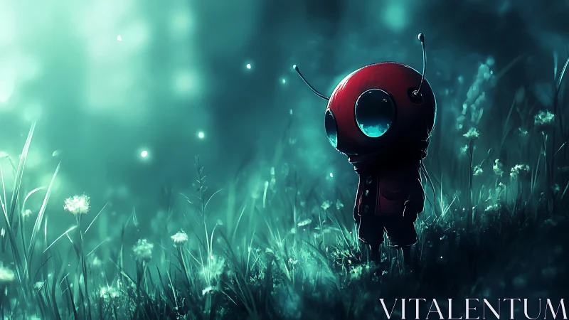 Firefly-scout astronaut lost in teal meadow dusk.