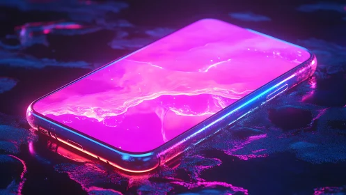 Neon-lit smartphone renders with liquid holographic display