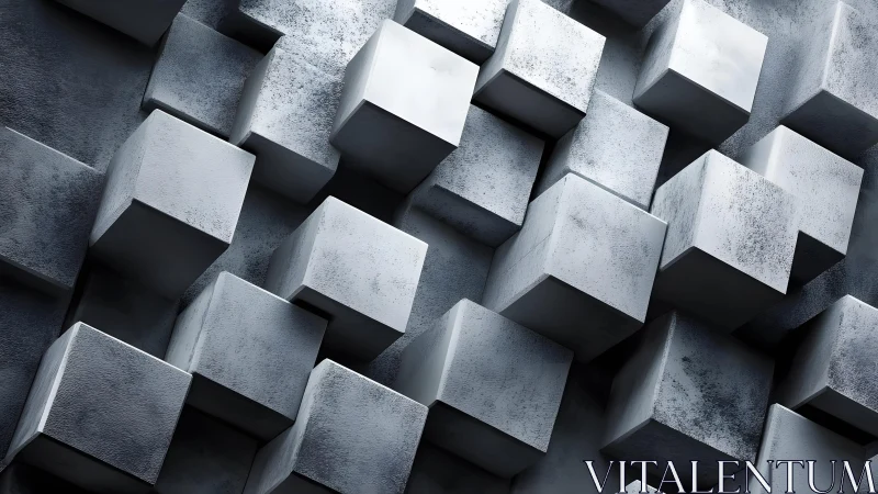 Geometric concrete cubes form staggered industrial grid wall