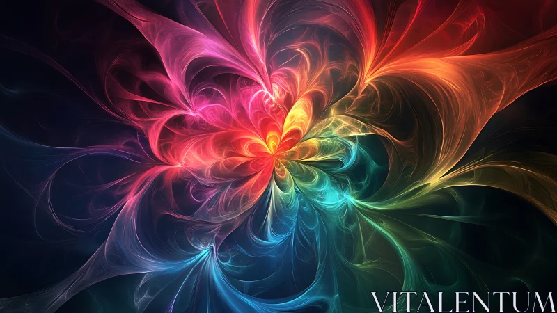 Fractal flower burst in multicolor swirling light fields.