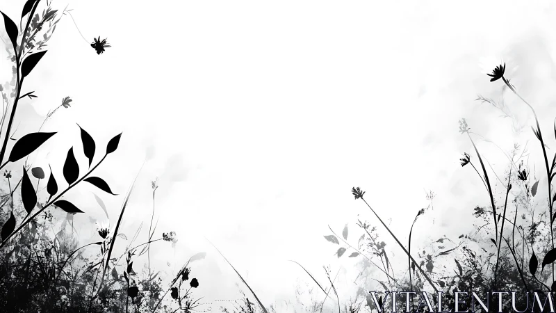 High contrast botanical silhouettes form asymmetrical negative space