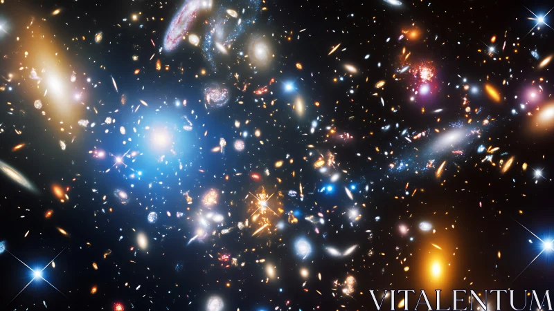 Starglow tapestry of distant galaxies drifting through space.