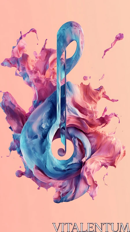 Paint-like fluid shapes form a stylized musical symbol