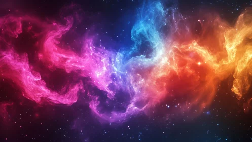 Colorful nebula cloud stretching across deep star field.