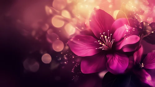 Magenta Blossoms in Golden Light.