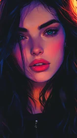 Electric neon portrait captures intense, enigmatic beauty