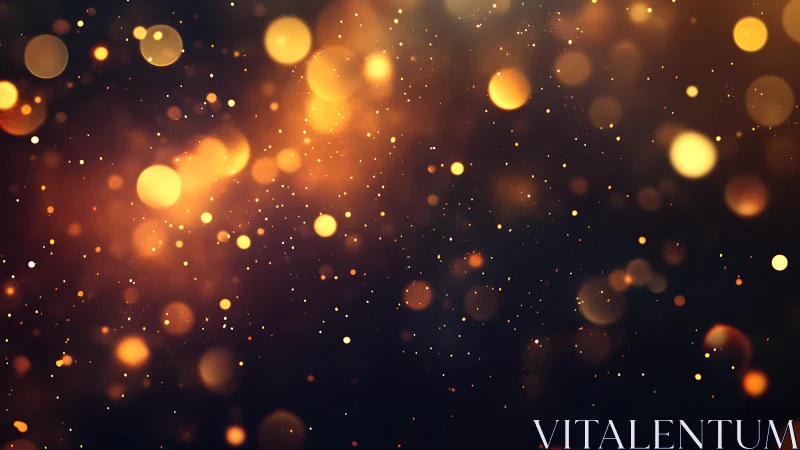 Warm golden bokeh lights on dark background, abstract festive style.