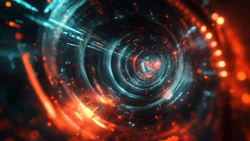Futuristic glowing tunnel in digital sci-fi style with vivid colors.