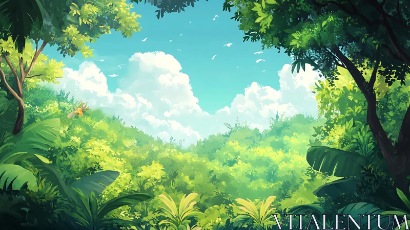 Luminescent Verdant Canopy: Atmospheric Digital Landscape Rendering.