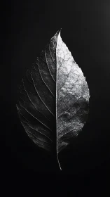 Monochrome leaf study isolates central vein and texture