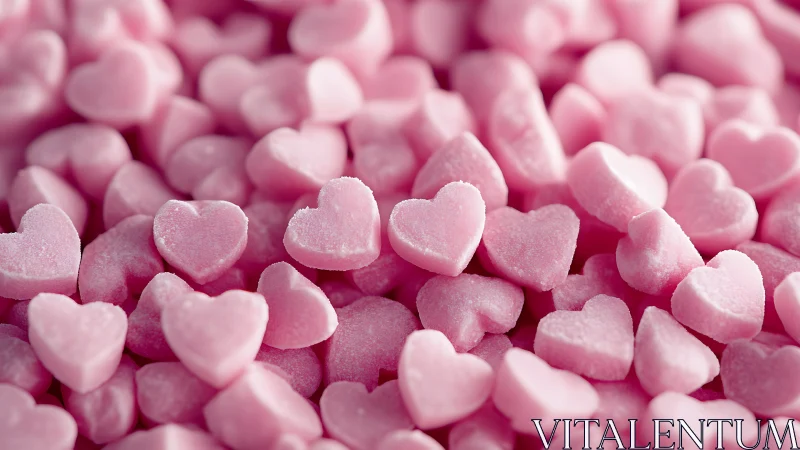 Pink Heart-Shaped Confectionery Candies in Selective Focus Macro Composition