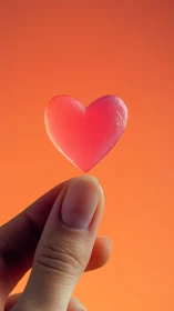 Hand holding translucent heart form against warm gradient background.