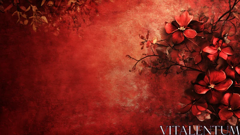 Deep Crimson Flora Against Weathered Textured Surface