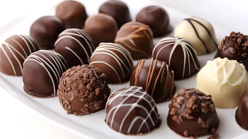 Decadent Chocolate Truffles Artfully Arranged on White