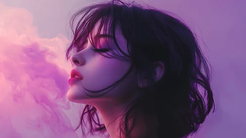Profile portrait in violet haze fusing realism and fantasy