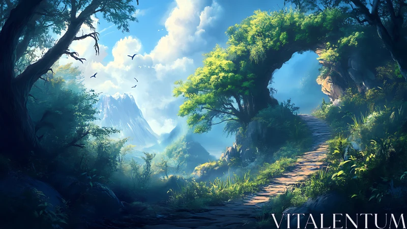 Fantasy Valley Canyon Path Through Luminous Forest