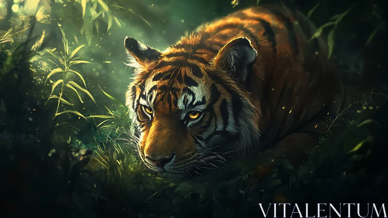 Midnight jungle thoughts curl inside a waiting tiger