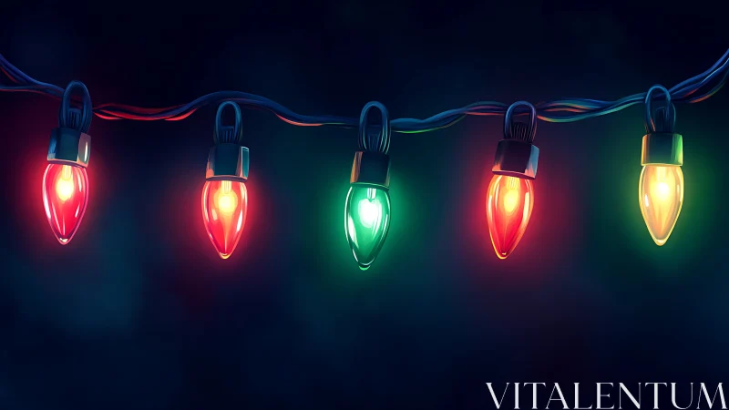 Colorful string lights glowing on dark background.