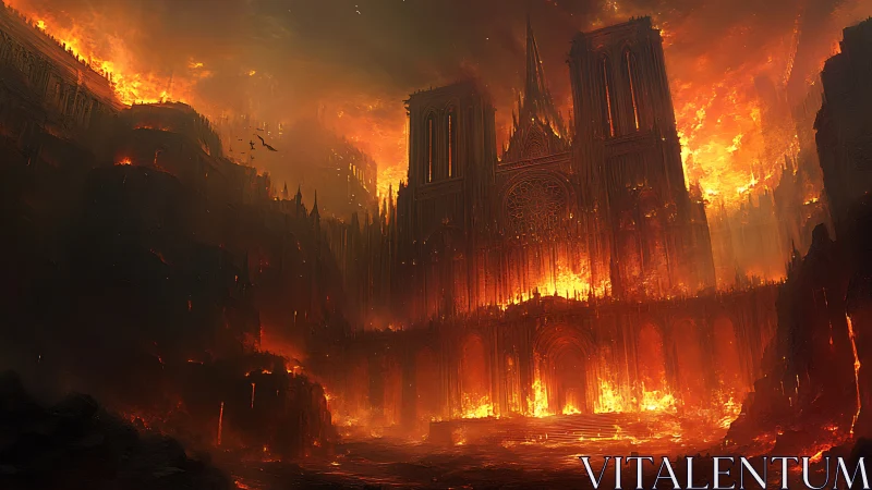 Majestic Gothic Cathedral Engulfed in Apocalyptic Flames