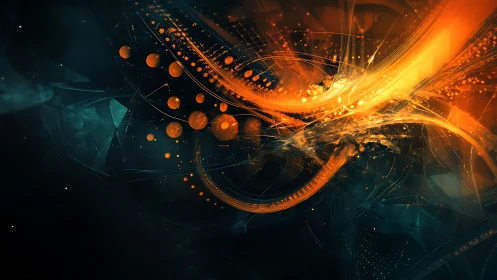 Dynamic orange plasma arcs traverse teal void with layered motion