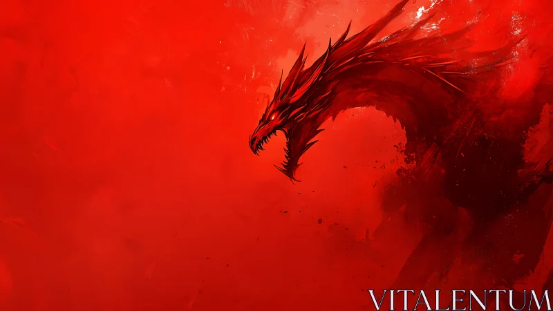 Red digital composition depicts stylized dragon head profile