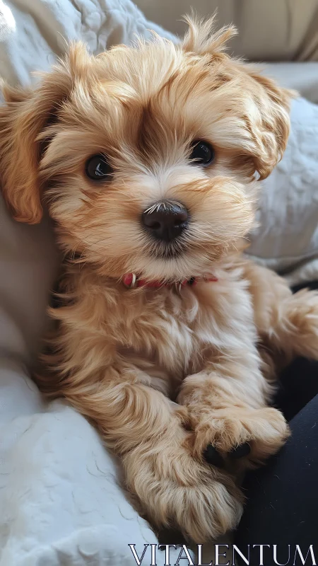 Adorable Cream and Apricot Toy Poodle Puppy Portrait.