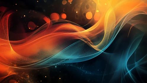 Molten ribbons of light drift between ember and ocean glow