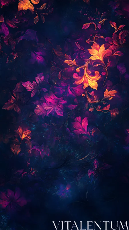 Glowing floral dreams drift across a deep midnight sky