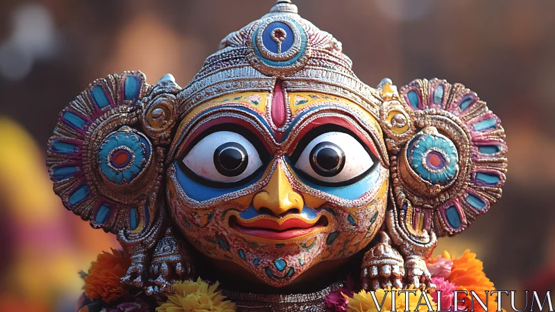Vibrant ceremonial mask radiates color and festive devotion