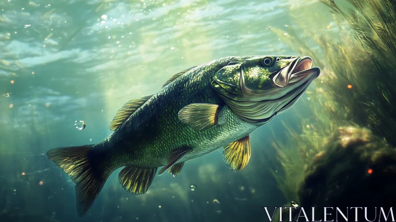 Largemouth bass rendered in dynamic underwater photoreal detail