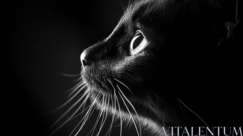 Feline Gaze: Black Cat Portrait in Dramatic Monochrome Light