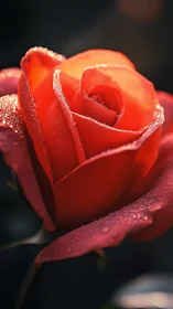 Red rose with surface condensation and water droplets