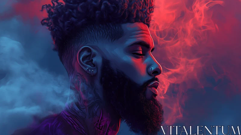 Profile portrait shows man in neon smoke with vivid lighting