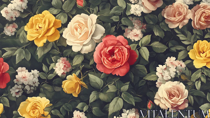 Botanical Floral Composition on Dark Background.