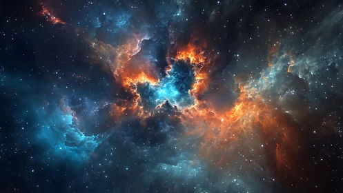 Stellar nebula vortex with teal core and fiery corona.