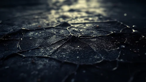 Close-up view of cracked dark surface with shallow focus.