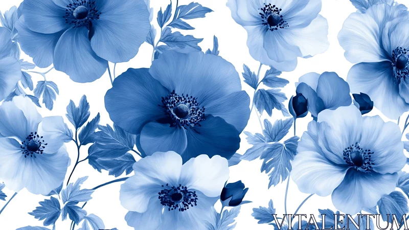 Blue Anemone Flowers Bloom Against White in Elegant Garden Art