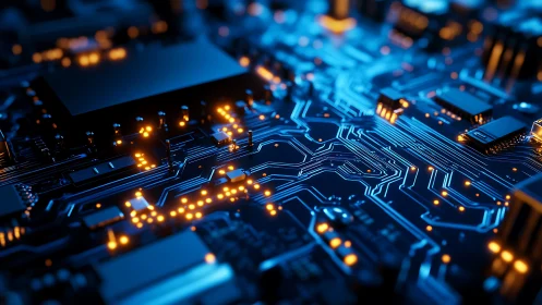 Glowing circuit board quietly celebrates the flow of data