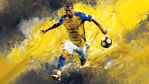 Blazing yellow soccer comet streaking through painted thunder.