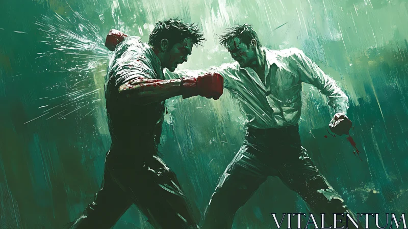 Two Men Fighting in Rain, Digital Painting.
