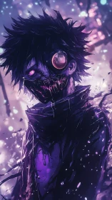 Cybernetic ghoul portrait with glowing monocular implant