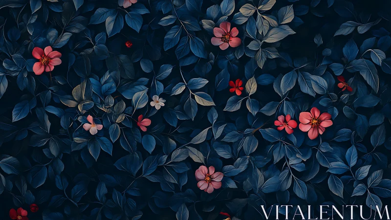 Coral Blooms Dance Among Deep Blue Foliage