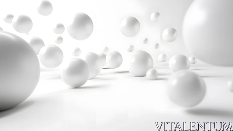 Floating white spheres drift through a bright minimal dreamscape.
