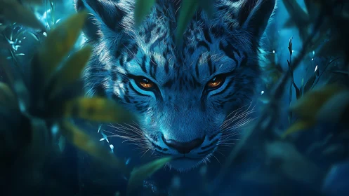 Ethereal Blue Tiger: Luminous Eyes in Mystical Darkness.