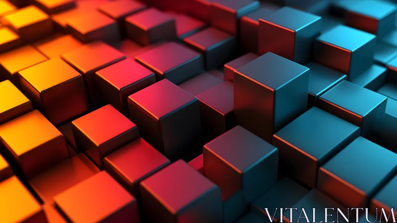 Radially lit metallic cubes form a dense gradient voxel array