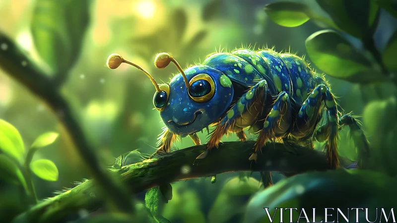 Bioluminescent caterpillar study rendered in lush macro detail