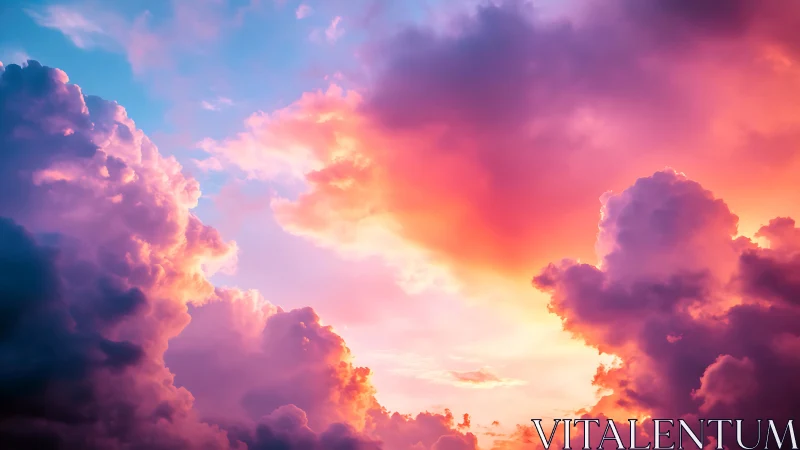 Color saturated clouds frame intense sunset sky gradient
