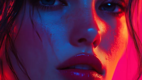 Neon-lit close-up portrait captures luminous, electric emotion