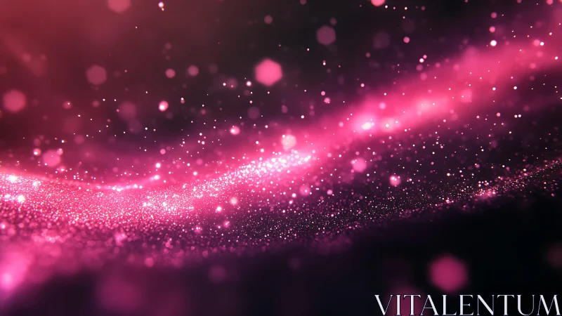 Abstract pink sparkling wave with glowing particles, digital art.