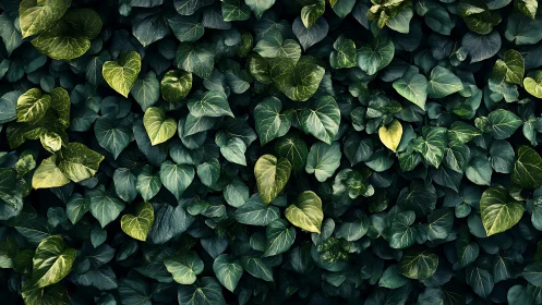 Gentle tangle of heart shaped ivy leaves in deep green.